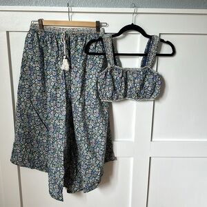 American Eagle Outfitters Blue Floral Tiered Skirt and Crop Top Set
